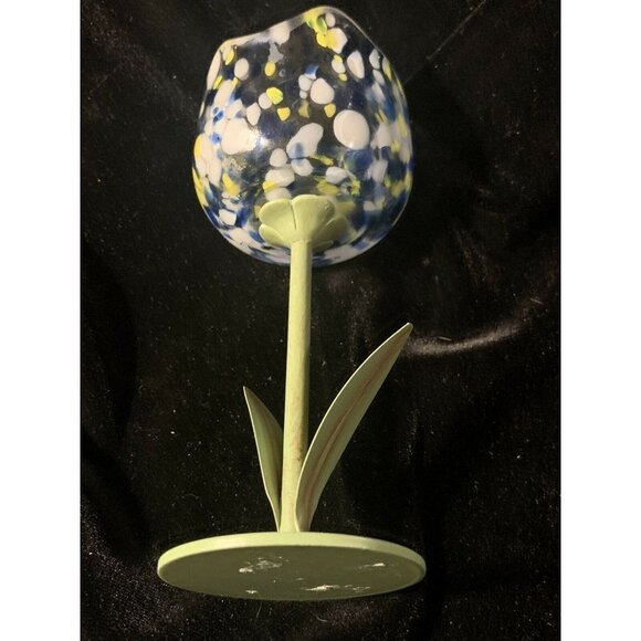 Vintage Other - Cottage Chic Shabby Style Metal Glass Tulip Flower Tea Light Candle Holder